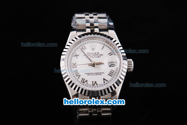 Rolex Datejust Oyster Perpetual Swiss ETA 2671 Automatic Movement Silver Case with White Dial and Roman Markers - Click Image to Close